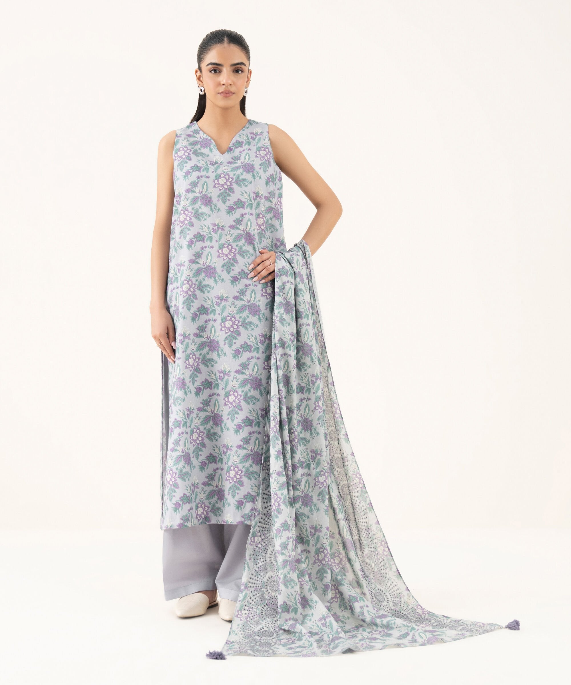 3 Piece - Printed Cotton Suit