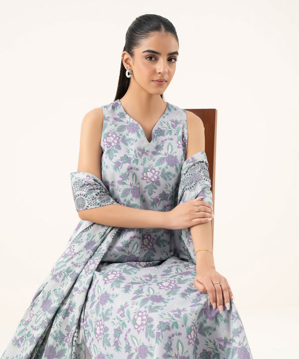 3 Piece - Printed Cotton Suit