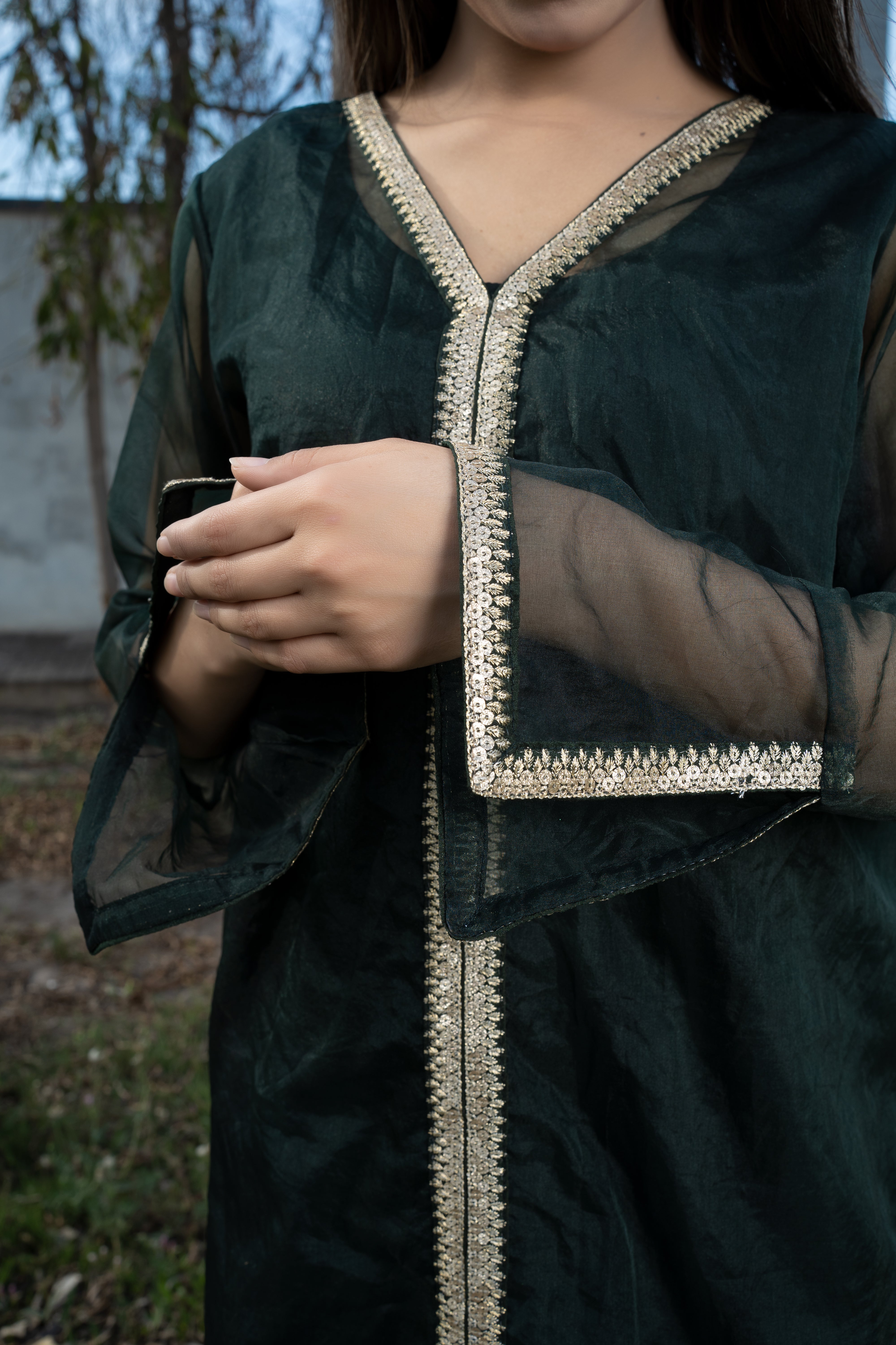 Organza Drak Green Color Dress (G11214)