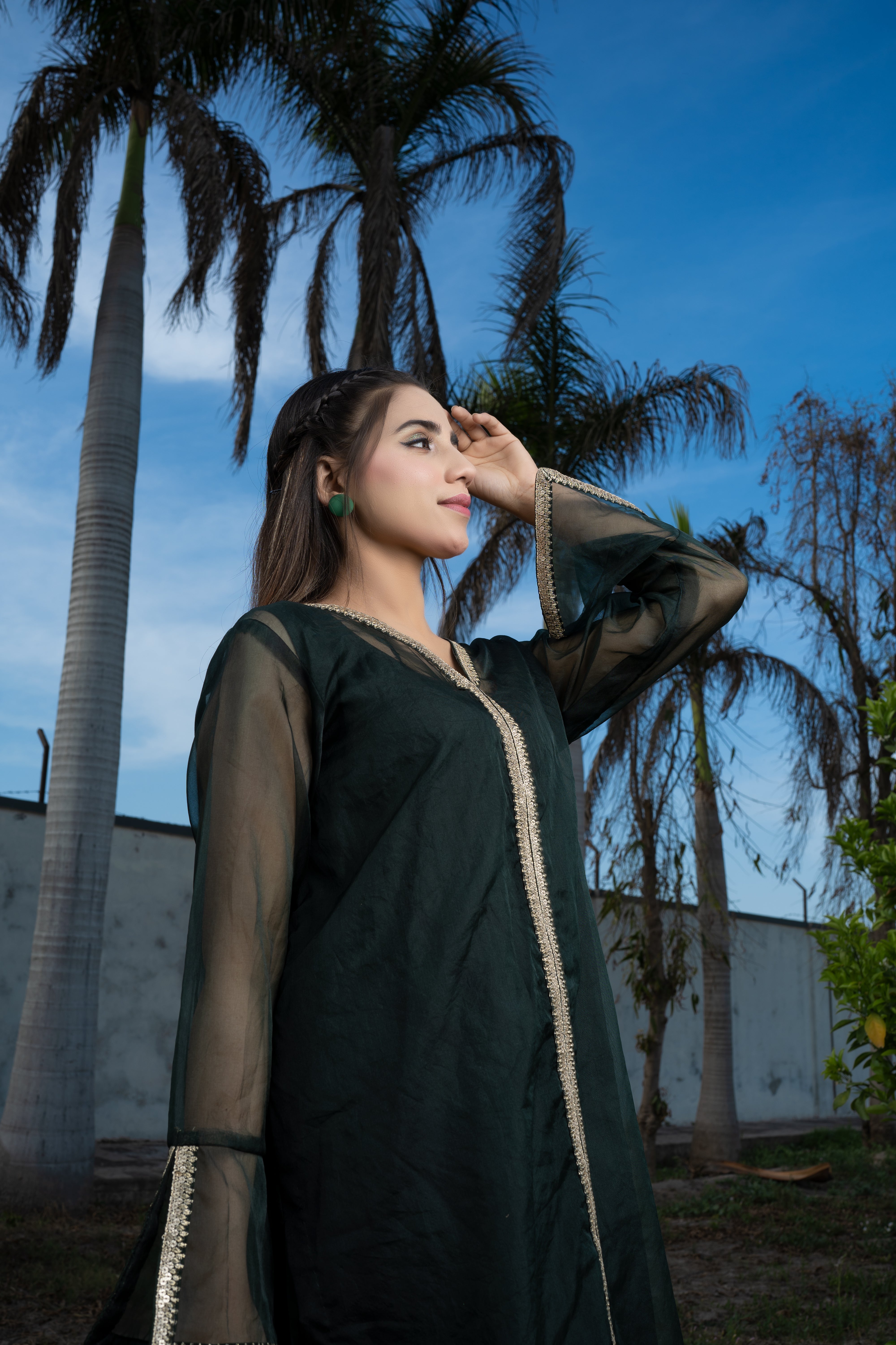 Organza Drak Green Color Dress (G11214)