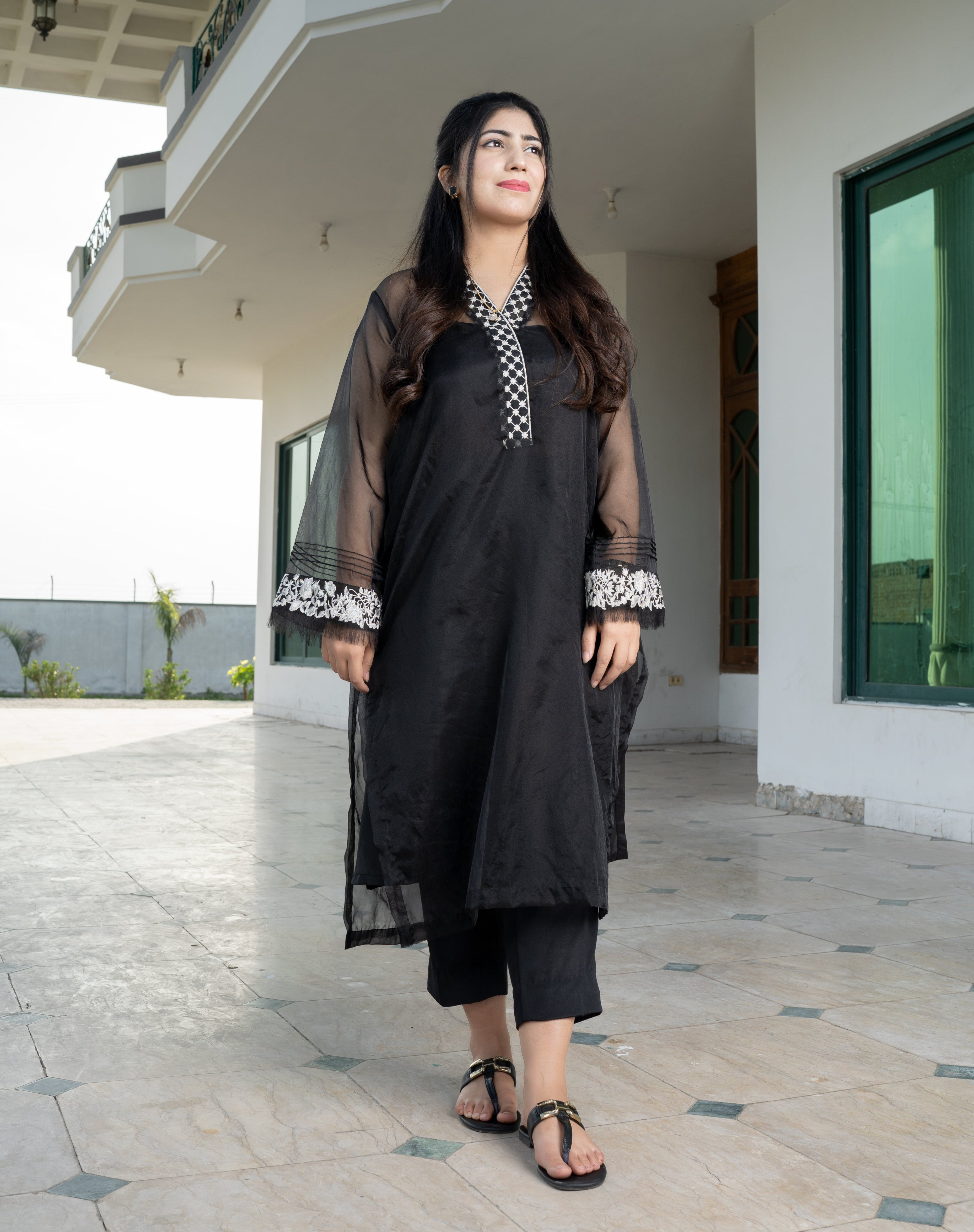 2 piece pure organza Embroidered Suit (B11216)