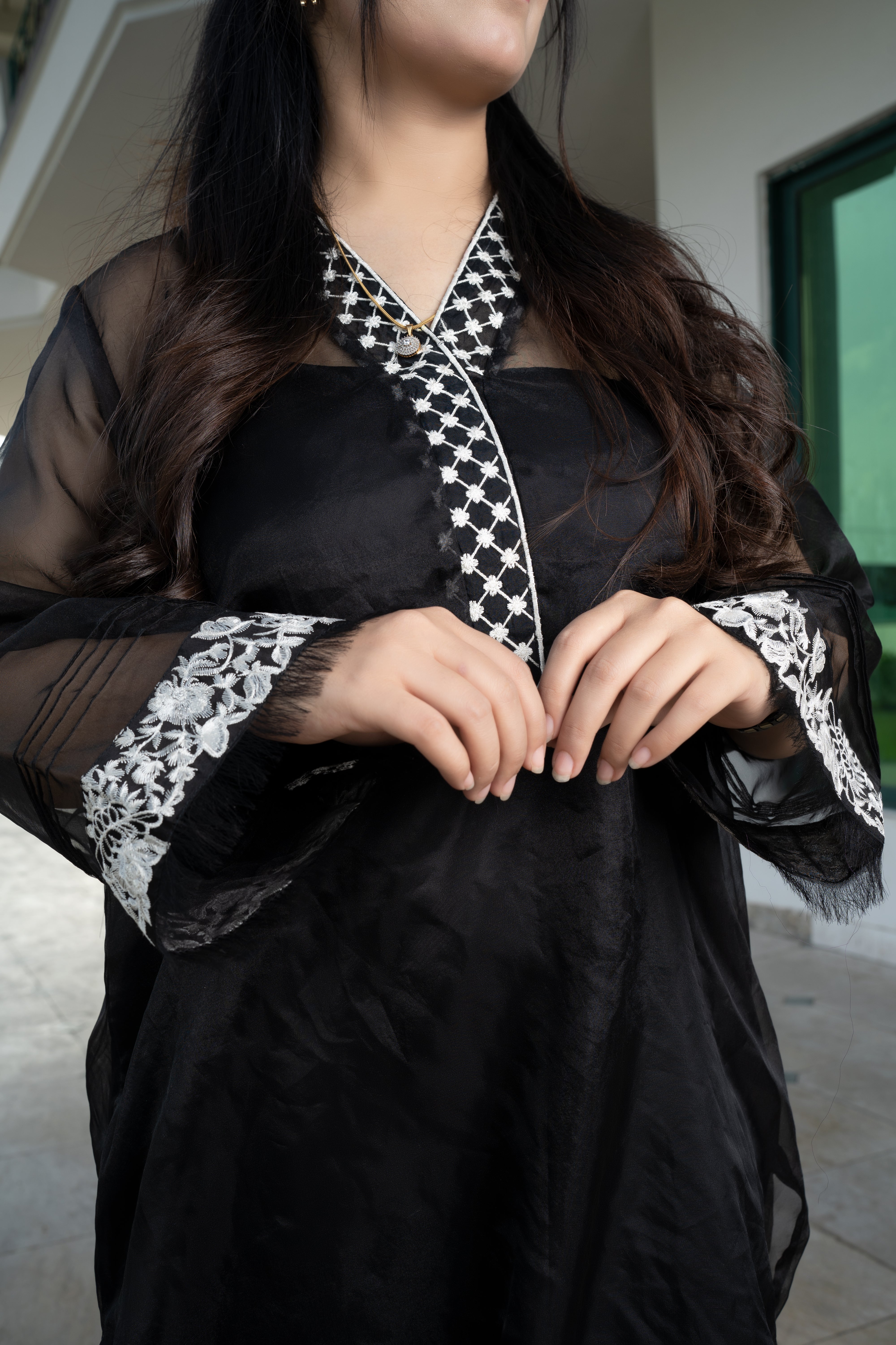 2 piece pure organza Embroidered Suit (B11216)