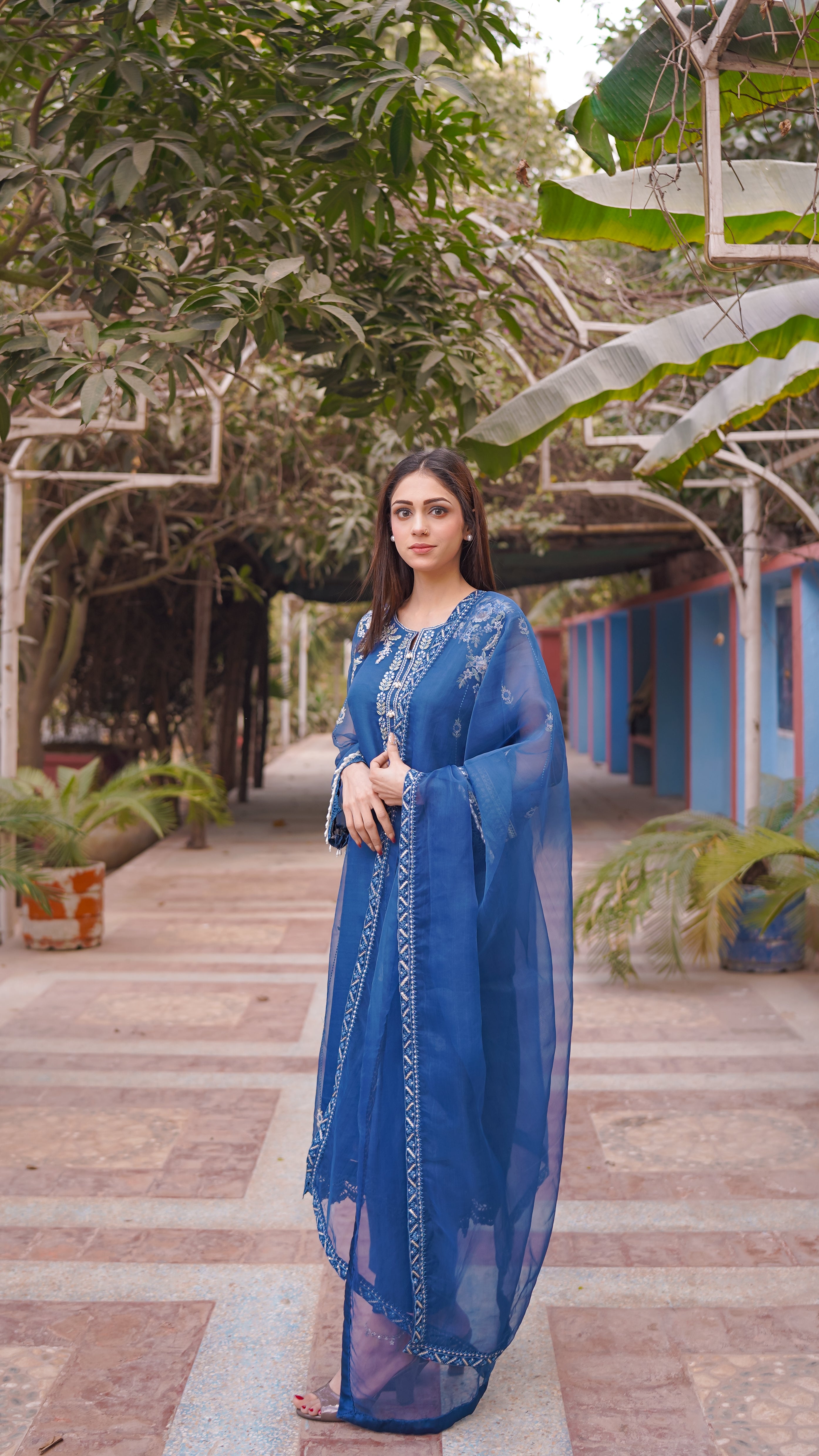 3 - piece pure Organza Embroidered suit (B11229)