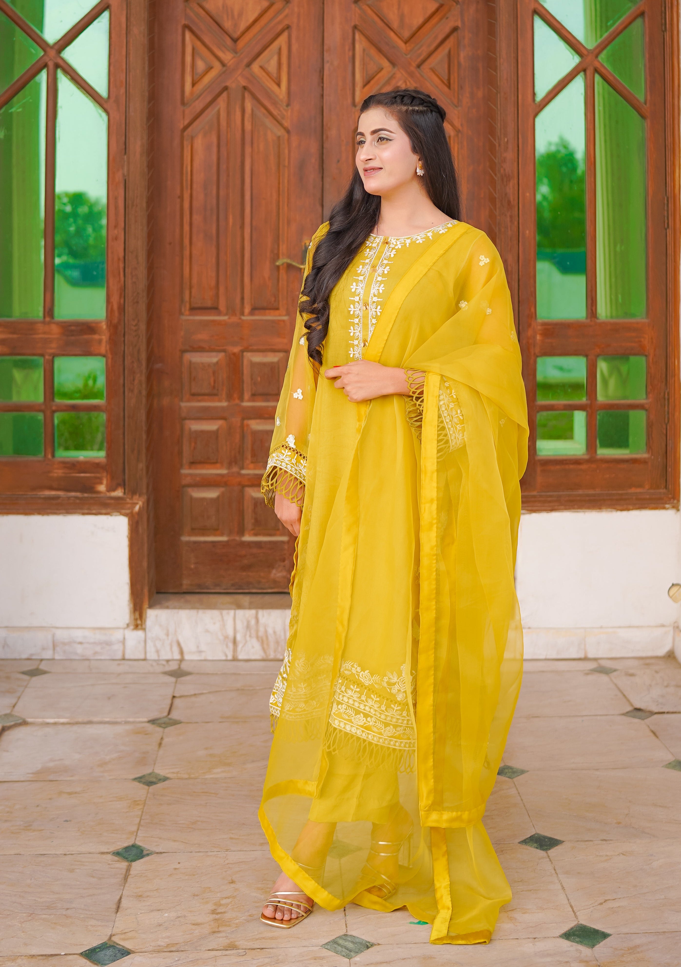 3 - Piece Pure Organza Embroidered Suit