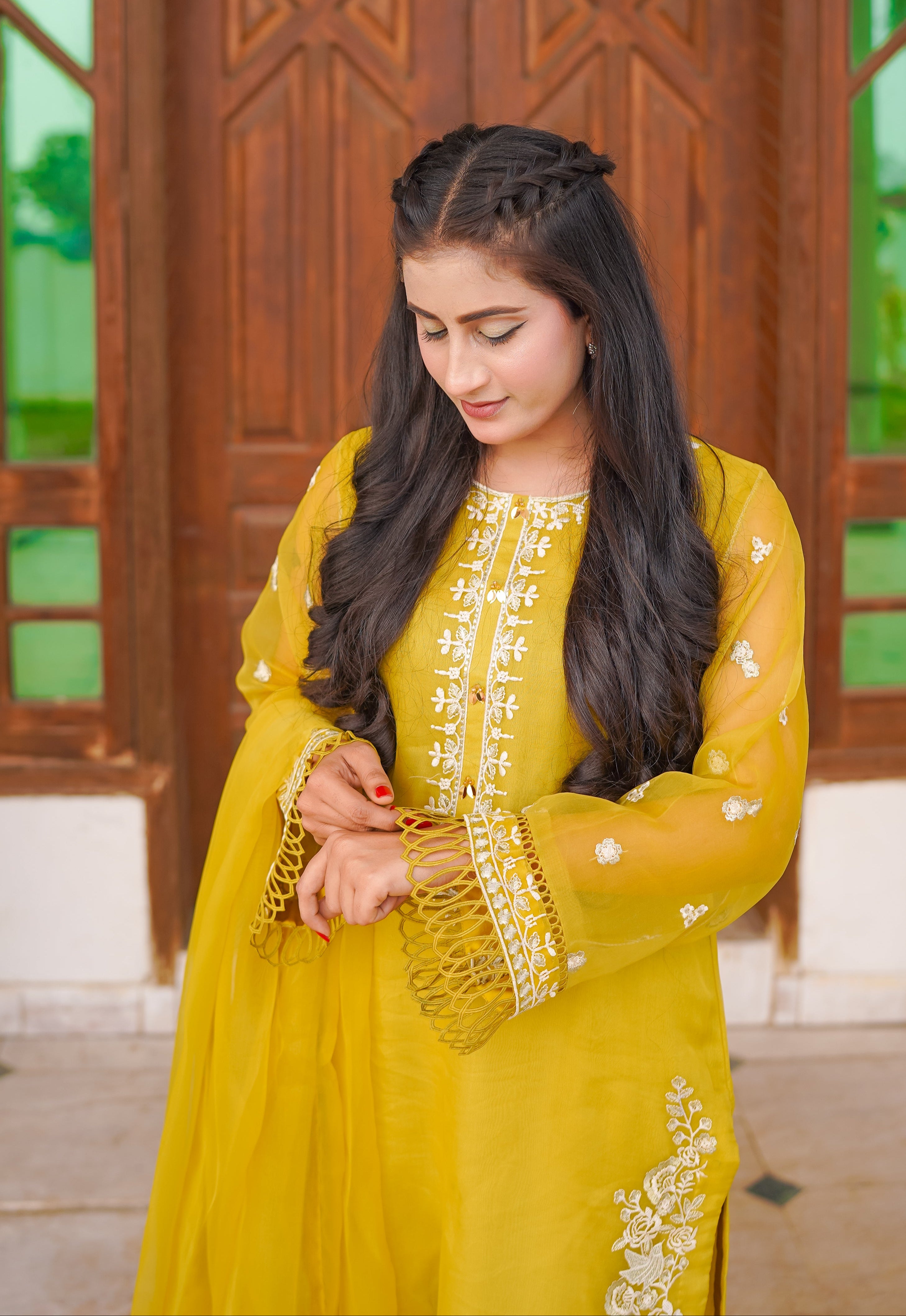 3 - Piece Pure Organza Embroidered Suit