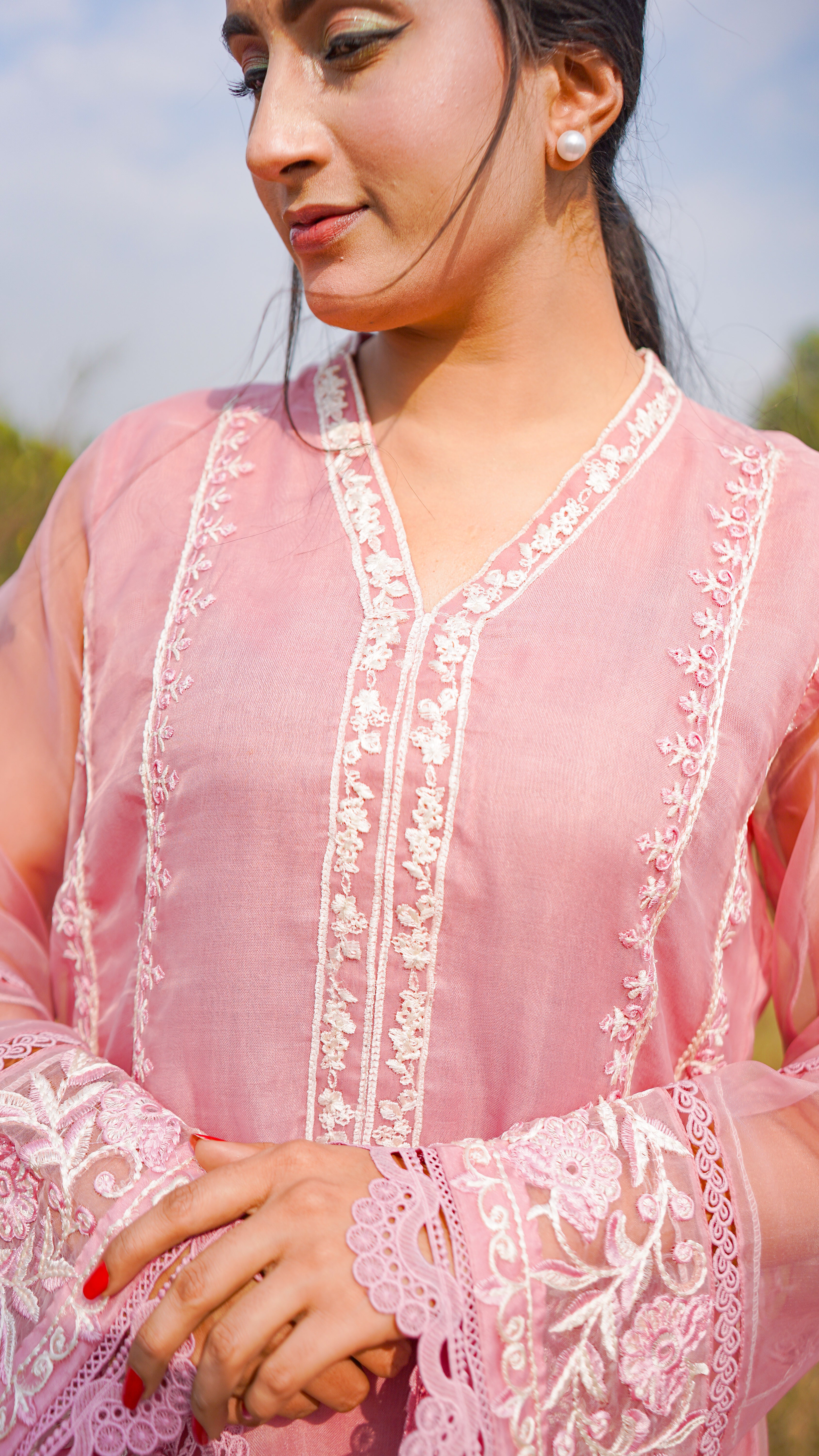 3 - Piece Pure Organza Embroidered Suit (B11231)