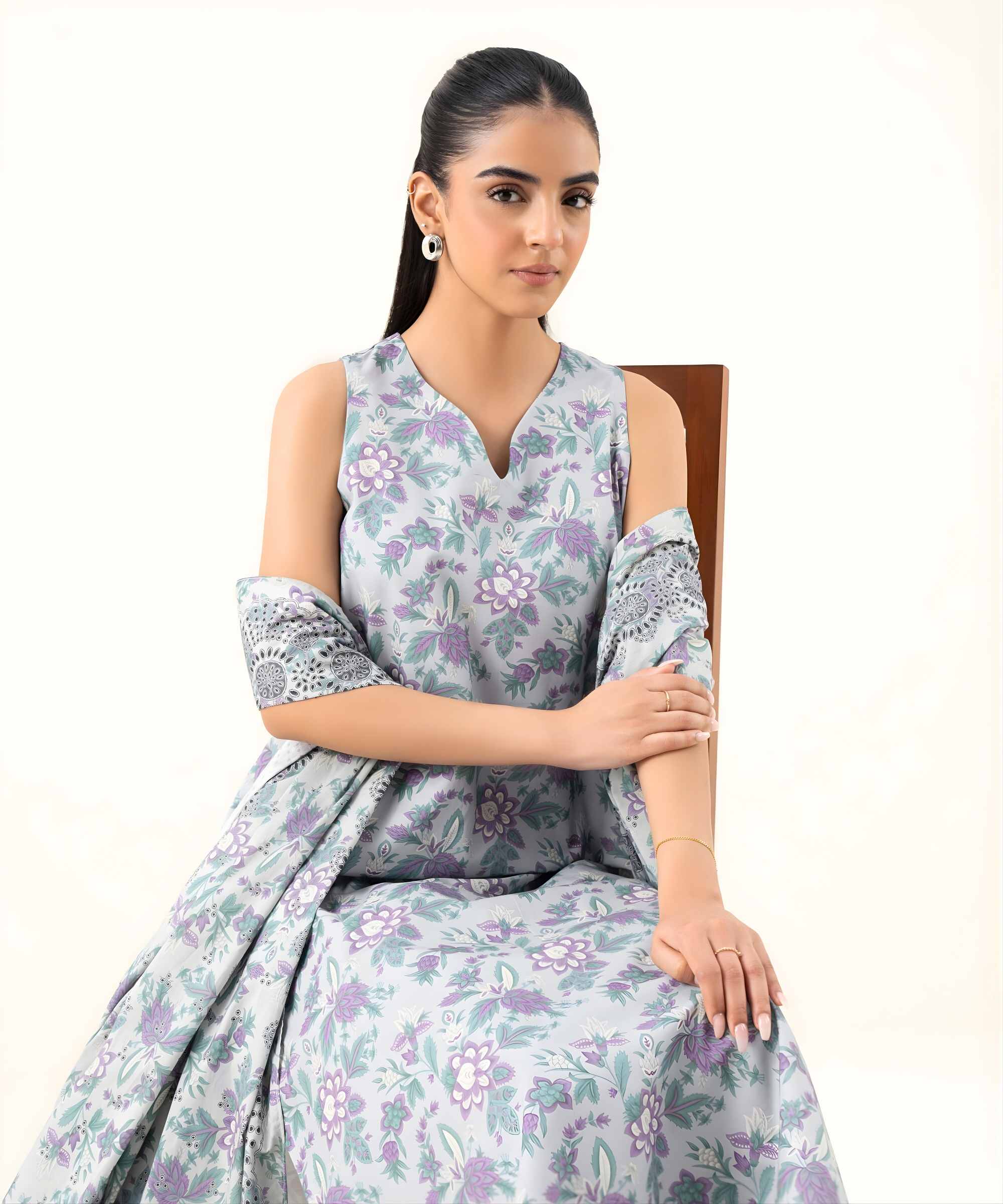 3 Piece - Printed Cotton Suit