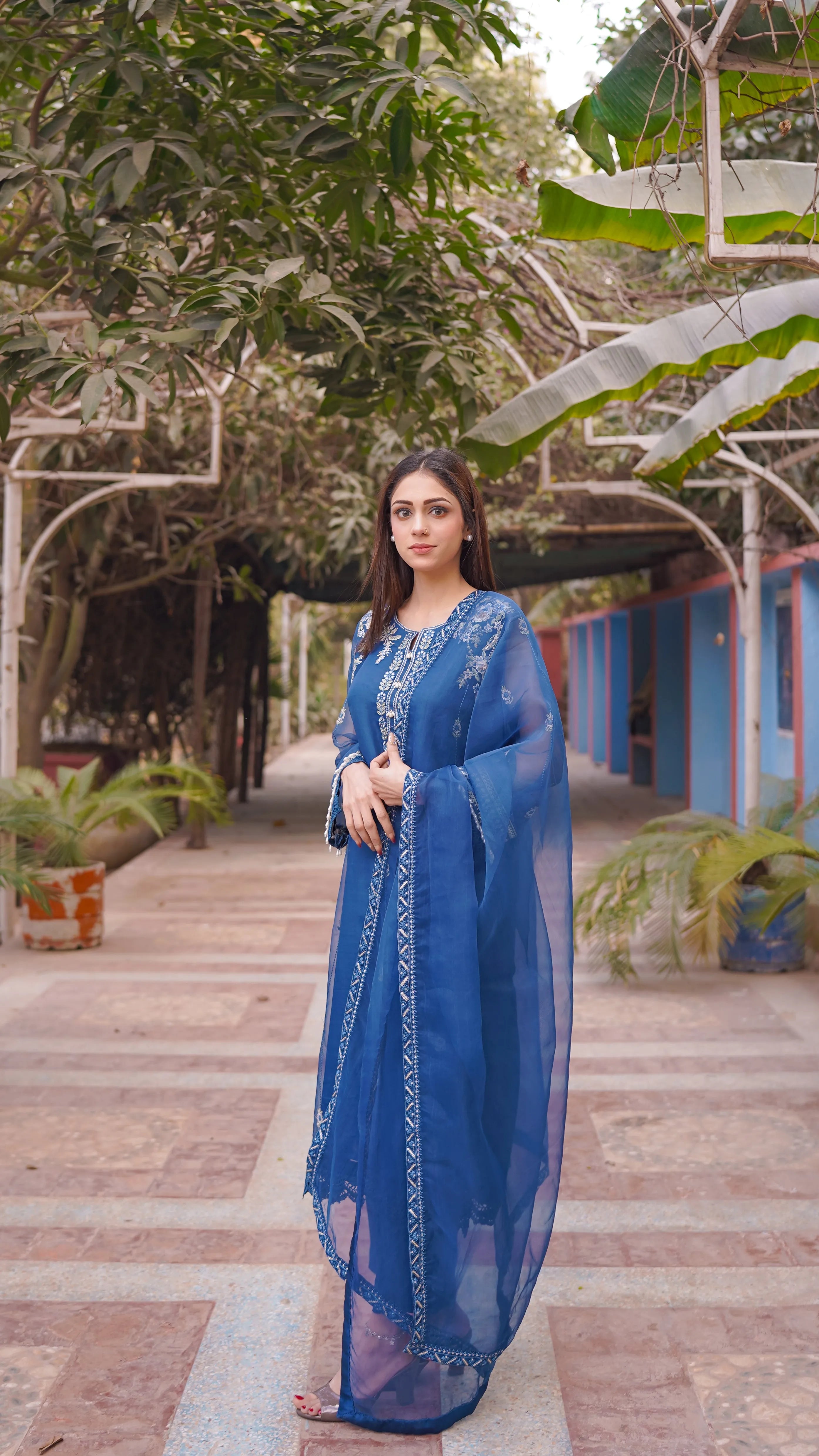 3 - piece pure Organza Embroidered suit (B11229)