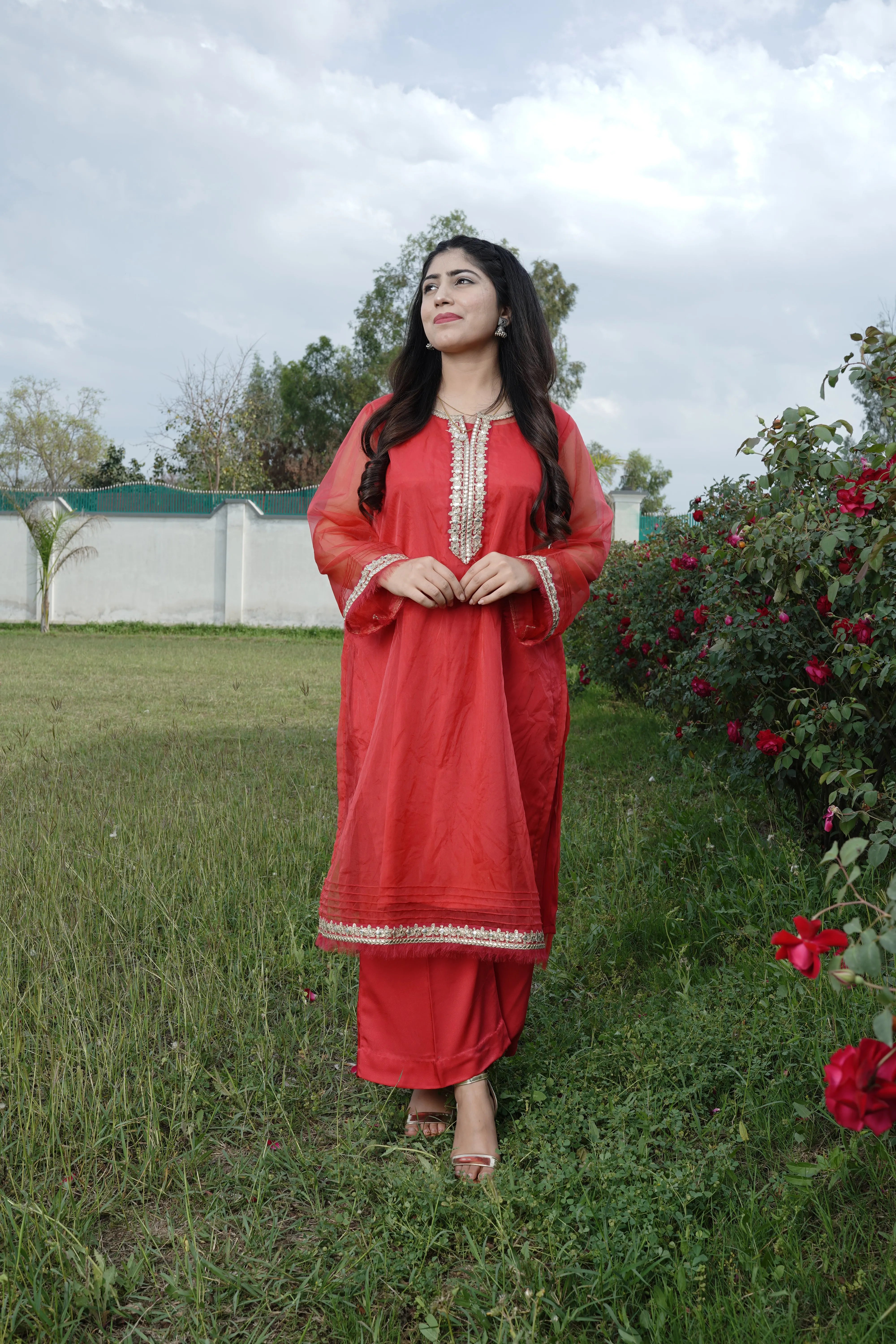 3-piece pure organza Embroidered Suit (P11212)