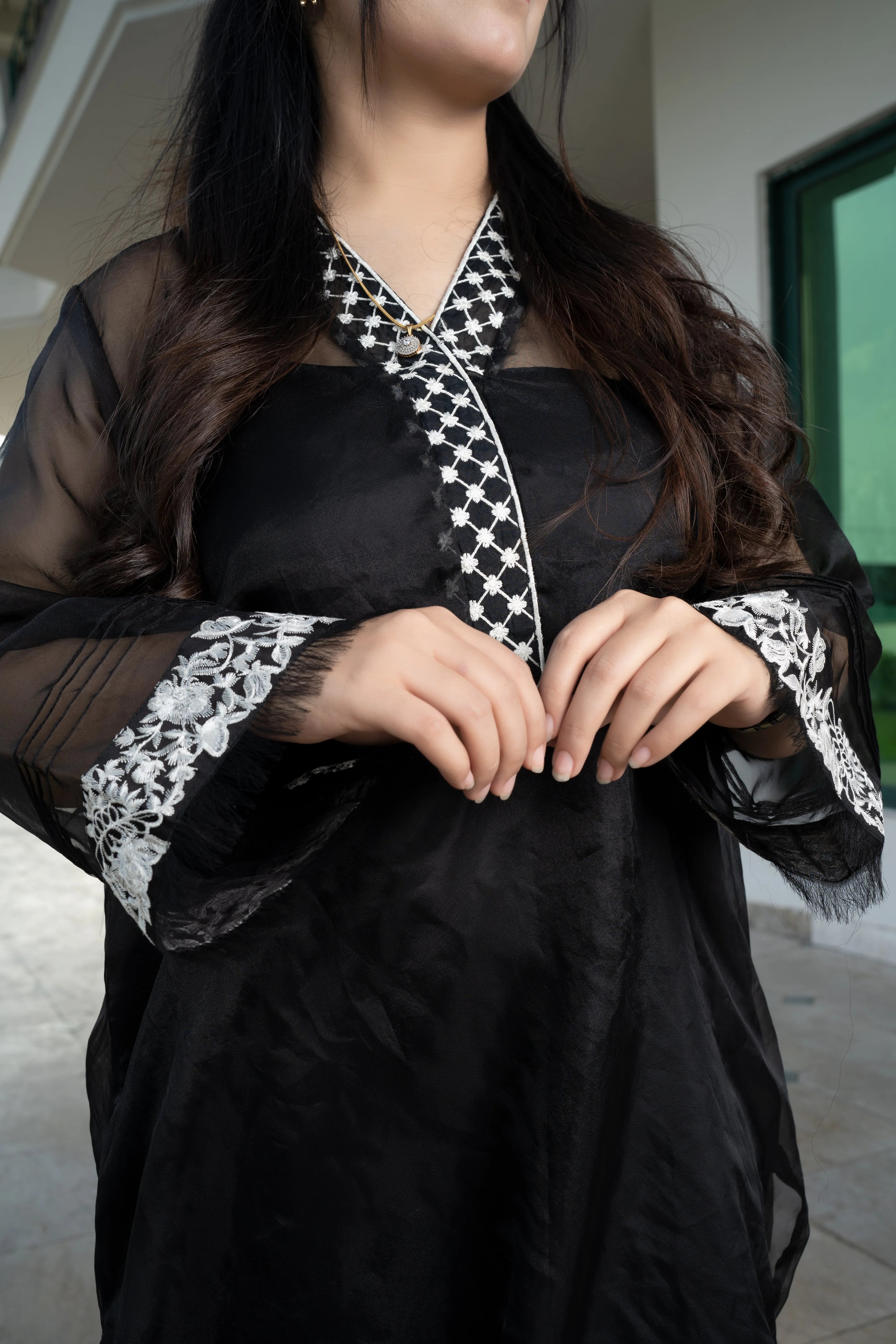 2 piece pure organza Embroidered Suit (B11216)